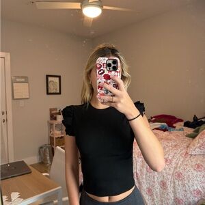 Zara Black Ruffle Sleeve Crop Top
